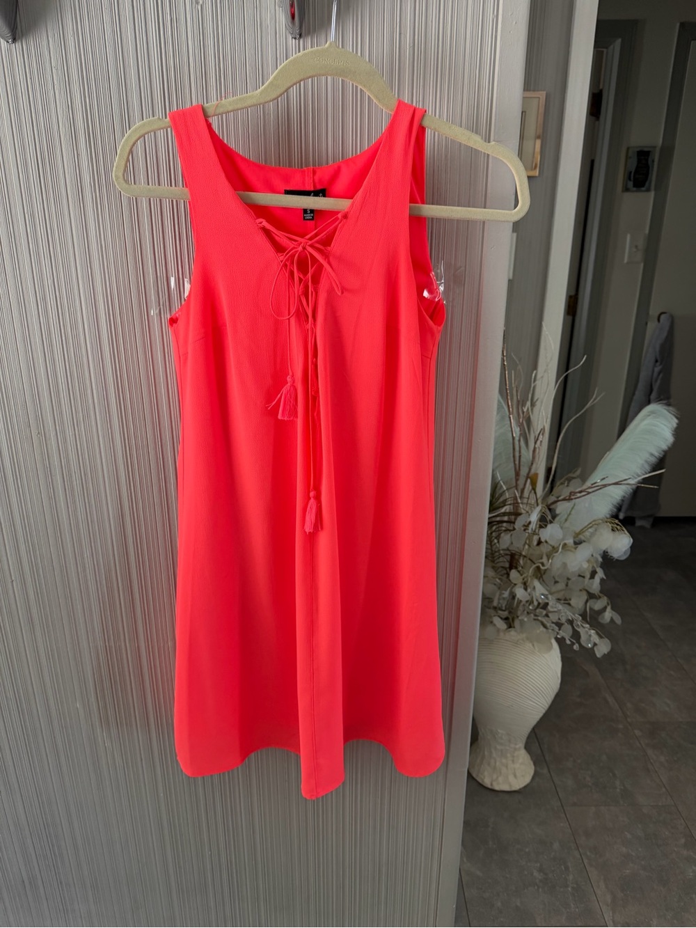 Sequin Hearts Neon Coral Lace-Up Front Top
